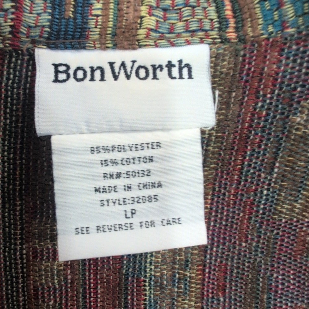 BonWorth Women's Geometric Print Zipper Front Jacket Blazer Size Large Petite - Picture 3 of 3